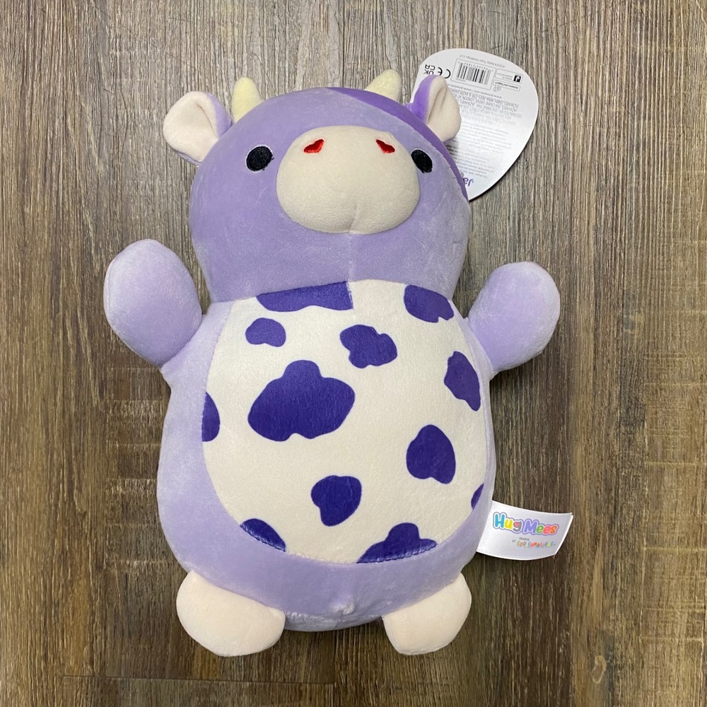 Squishmallows Hug Mees Bubba Cow Plush Purple White Stuffed Toy 9x5 NWT - Picture 4 of 14